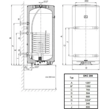 Kombinētais ūdens sildītājs (Boilers) Dražice OKC-200L vertikāls
