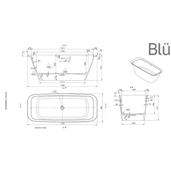 Akmens masas vanna BLU Aries (ar pārplūdi.) 170x70cm Akmens masas vanna BLU Aries (ar pārplūdi.) 170x70cm
