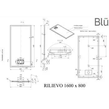 Dušas paliktnis BLU Rilievo Rect 160x80cm
