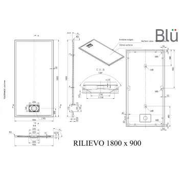 Dušas paliktnis BLU Rilievo Rect 180x90cm