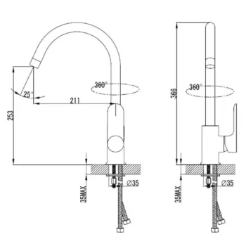 Ūdens Maisītājs virtuves izlietnei Vento Napoli NA5618C, hroms