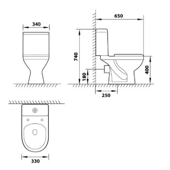 Tualetes Pods Vento Eland A2018 ar horizonālo izvādu, 3/6l, ar PP Soft Close vāku, ūdens padeve no apakšas