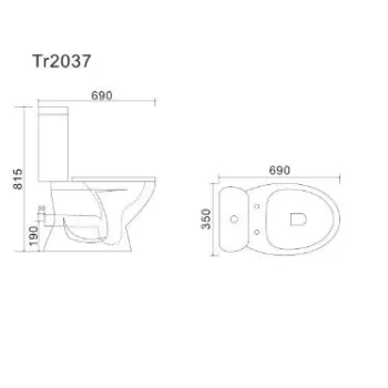 Tualetes Pods Vento Taberg TR2037 ar horizonālo izvādu, 3/6l, ar  Duroplast Soft Close vāku, ūdens padeve no apakšas