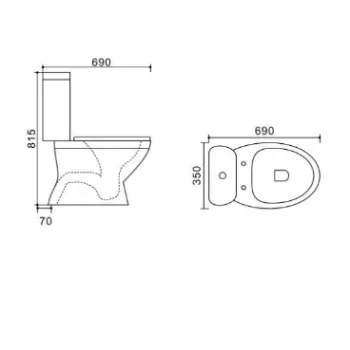 Tualetes Pods Vento Taberg TR2038 ar vertikālo izvādu, 3/6l, ar  Duroplast Soft Close vāku, ūdens padeve no apakšas
