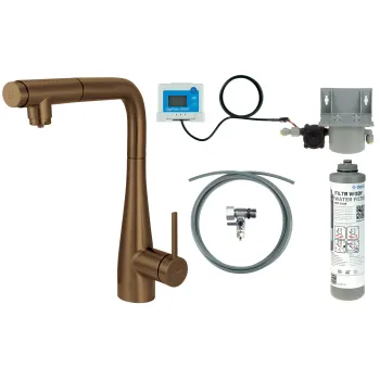 Virtuves jaucējkrāns ar ūdens filtrācijas komplektu un izvelkamu izteku Deante Eridan,matēta bronza BREFC75M