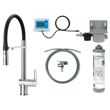 Virtuves jaucējkrāns ar ūdens filtrācijas komplektu un elastīgu izteku Deante Magnetic, hroms BRMF075M