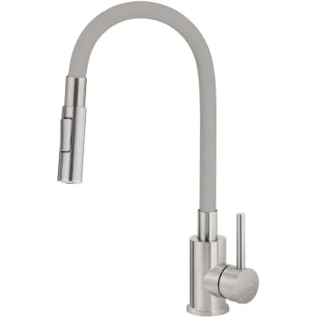 Virtuves jaucējkrāns ar elastīgu izteku - 2 veidu strūklas Deante Luno,pelēks, matēts metāls BOC_S740