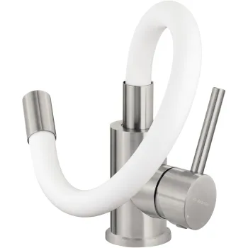 Virtuves jaucējkrāns ar elastīgu izteku Deante Luno, balts, matēts metāls BOC_W720