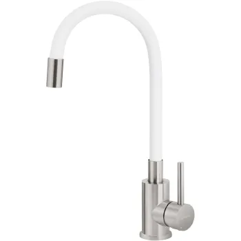 Virtuves jaucējkrāns ar elastīgu izteku Deante Luno, balts, matēts metāls BOC_W720