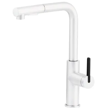 Virtuves jaucējkrāns ar izvelkamu izteku Deante Momi, balts BKM_A73M