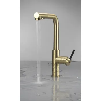 Virtuves jaucējkrāns ar izvelkamu izteku Deante Momi, matēts zelts BKM_R73M