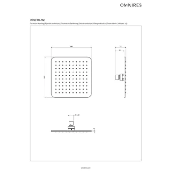 Dušas galva Omnires SLIMLINE, 20 × 20 cm, 1 strūklas režīms, pulēts hroms / balta WG220-OCRB