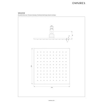 Dušas galva Omnires SLIMLINE, 25 × 25 cm, 1 strūklas režīms, pulēts hroms WG225CR