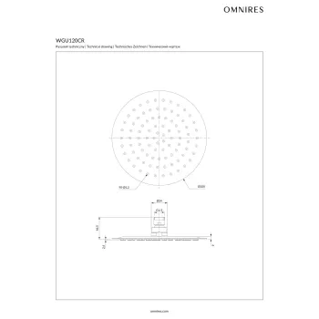 Dušas galva Omnires ULTRA SLIMLINE, Ø20 cm, 1 strūklas režīms, pulēts hroms WGU120CR
