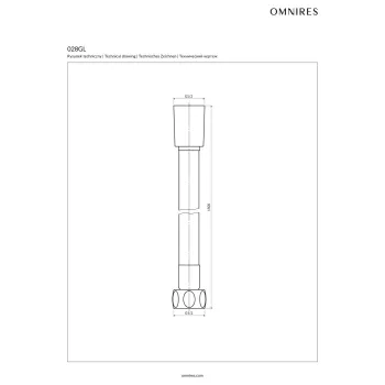 Dušas šļūtene Omnires, 150 cm, ar PVC pārklājumu, ar pretvērpšanās sistēmu, 1/2″ × 1/2″, pulēts zelts 028GL