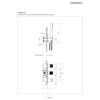 Dušas/vannas maisītājs OMNIRES CONTOUR, iebūvējams ar integrētu rokas dušu, matēta varš