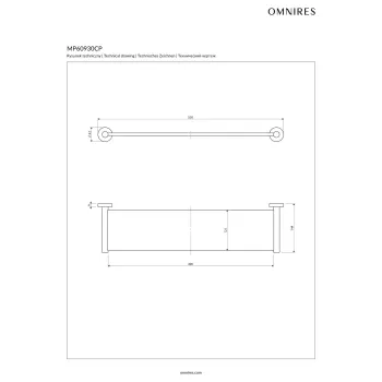 Vannas istabas plaukts Omnires MODERN PROJECT, 55 cm, stikla, pulēts varš MP60930CP