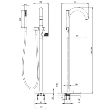 Vannas maisītājs Denate Silia Hexa uz grīdas stāvošs, Matēts Zelts BHS_R17N