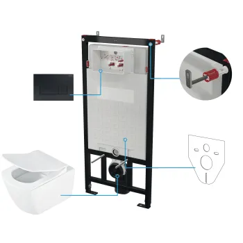 Tualetes poda komplekts Deante Blur Rāmis pods, vāks, Melna poga, nero, Balts CDZN6ZPW