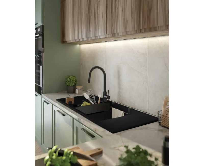 Virtuves izlietne Deante MAGNETIC Granīta 1160x500x210mm NERO GRANITE Melna