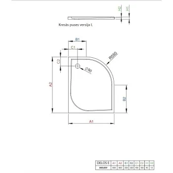 Radaway Asimetrisks dušas paliktnis DELOS E 90x80cm L
