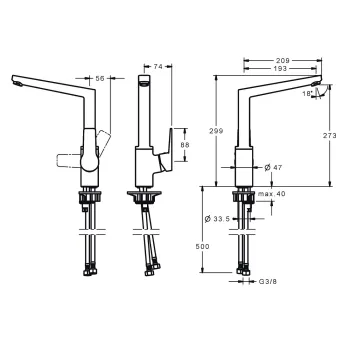 ORAS TWISTA Virtuves jaucējkrāns ar ventili, 3838F