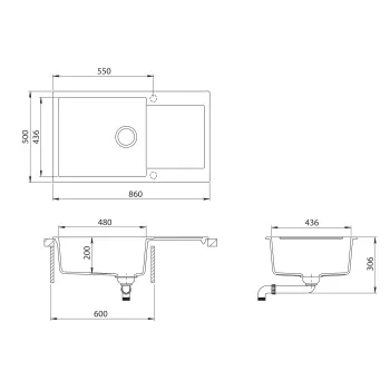 Aquasanita TESA PLUS Virtuves izlietne 860x500 mm, SQT104AW-111 Aquasanita TESA PLUS Virtuves izlietne 860x500 mm, SQT104AW-111