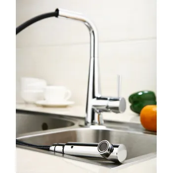 ART PLATINO MIROS Virtuves jaucējkrāns ar izvelkamu izteku, hroms