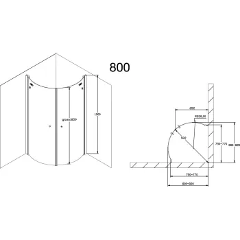 Duschy BASIC Pusapaļa dušas kabīne 800x800 mm, 5245-80