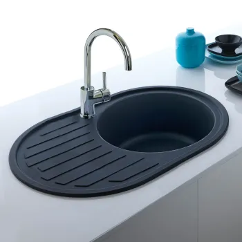 FRANKE Virtuves izlietne RONDA 77x50 cm, ROG 611 pop-up, melna matēta Neražo