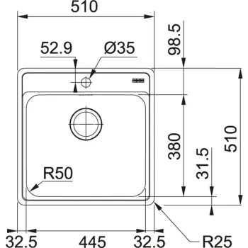 FRANKE Virtuves izlietne BELL 51x51 cm, BCX 610-51 ar ventili