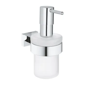 Ziepju dozators Grohe ar turētāju Essentials Cube, hroms Ziepju dozators Grohe ar turētāju Essentials Cube, hroms