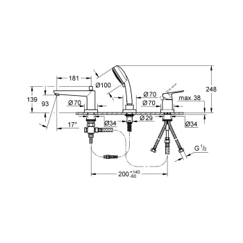 Grohe BauEdge 3-daļīgs vannas jaucējkrāns, hroms  2511700A
