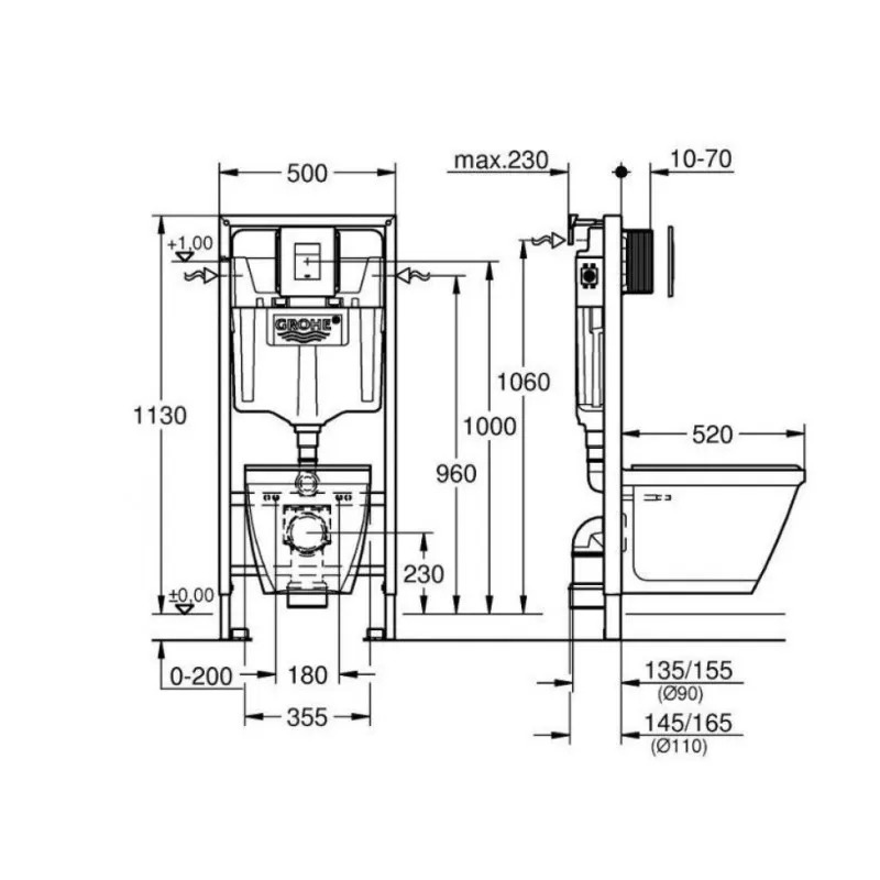 Komplekts Grohe SEREL WC+rāmis Rapid SL+poga Skate Cosmo