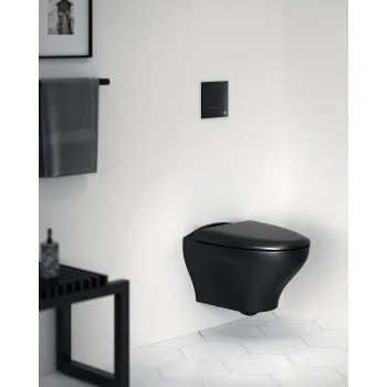Piekaramais tualetes pods Gustavsberg Estetic, Hygienic Flush mala, vāks ar Soft Close/Quick Release, Ceramicplus melns