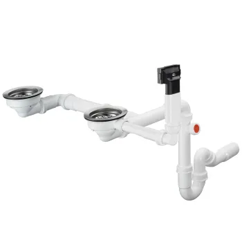 Hansgrohe Dubultās virtuves izlietnes sifons ar pārplūdi un izplūdi D17-10 Hansgrohe Dubultās virtuves izlietnes sifons ar pārplūdi un izplūdi D17-10
