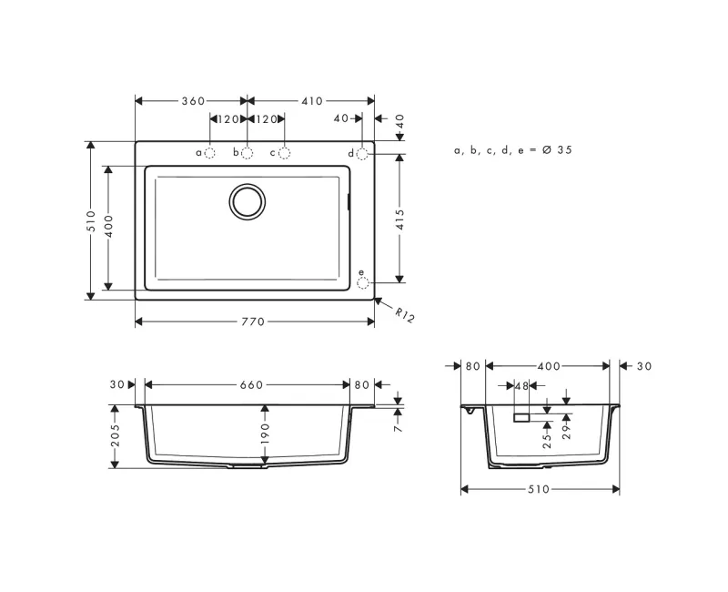 Hansgrohe S510-F660 Virtuves izlietne 77x51cm, graphite black