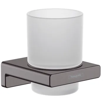 Glāzes aksesuāriem Hansgrohe AddStoris ar turētāju, matēts stikls/birstēts melns hroms 41749340