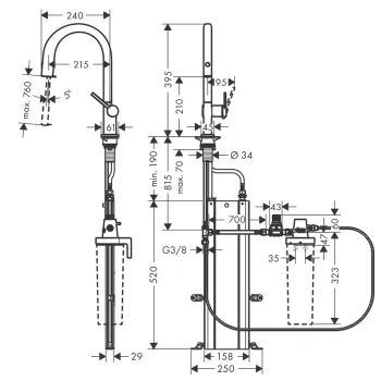 Hansgrohe  Virtuves Jaucējkrāns Aqittura M91 ar filtrēšanas sistēmu 210, ar izvelkamu izteku, sBox,76826000