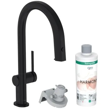 Virtuves Izlietnes maisītājs Hansgrohe Aqittura M91 FilterSystem 210,  ar izvelkamu galvu, matēts melns + sBox
