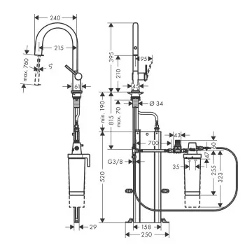 Virtuves Izlietnes maisītājs Hansgrohe Aqittura M91 FilterSystem 210,  ar izvelkamu galvu, hroms + sBox