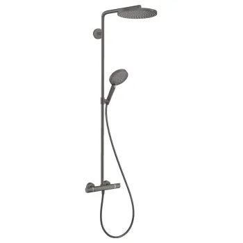 Dušas sistēma Hansgrohe Raindance Select S Showerpipe dušas komplekts ar termostatu, 3 plūsmas veidi, pulēts melns hroms 27633340