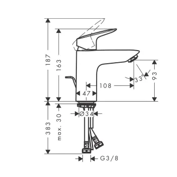 Hansgrohe Logis 100 Izlietnes jaucējkrāns ar pop-up noteces aizvaru, melns matēts 71100670