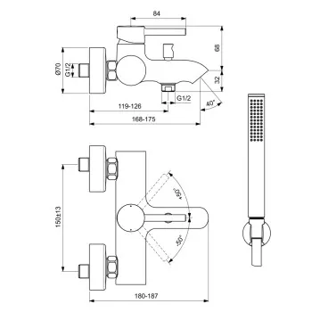 Ideal Standard Ceraline Vannas/dušas jaucējkrāns ar dušas komplektu, melns matēts BC270XG Ideal Standard Ceraline Vannas/dušas jaucējkrāns ar dušas komplektu, melns matēts BC270XG
