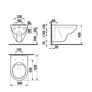 JIKA LYRA PLUS Rimless Piekaramais WC pods ar SC vāku.