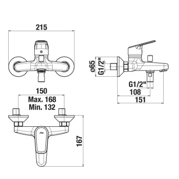 Vannas istabas izlietnes maisītājs Jika Talas Trendy,pie sienas,hroms