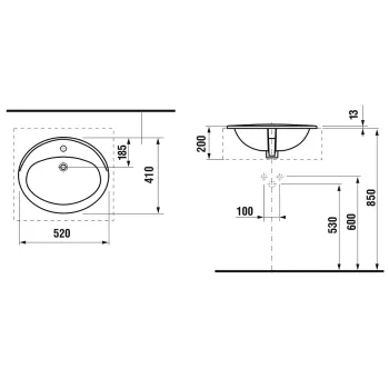 Vannas iztabas izlietne Jika Ibon, 520x410 mm, virsmā, balta
