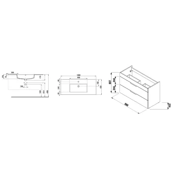 Vannas istabas skapītis ar izlietni Jika Cube, 1000x430 mm, h=607 mm, 2A, balts