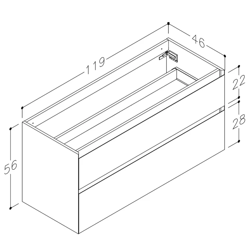 Kame Exclusive LOFT Skapītis zem virsmas 120cm, BUC/12-3DR/D16-LFT