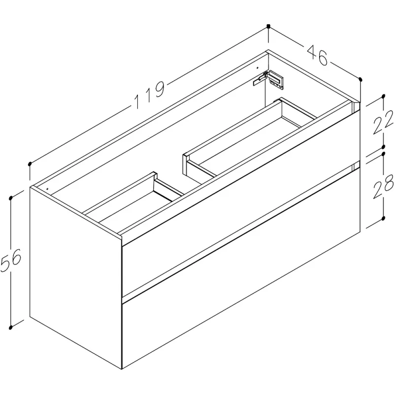 Kame Exclusive LOFT Skapītis zem izlietnes 120cm, BU/12-3DR/D20-LFT